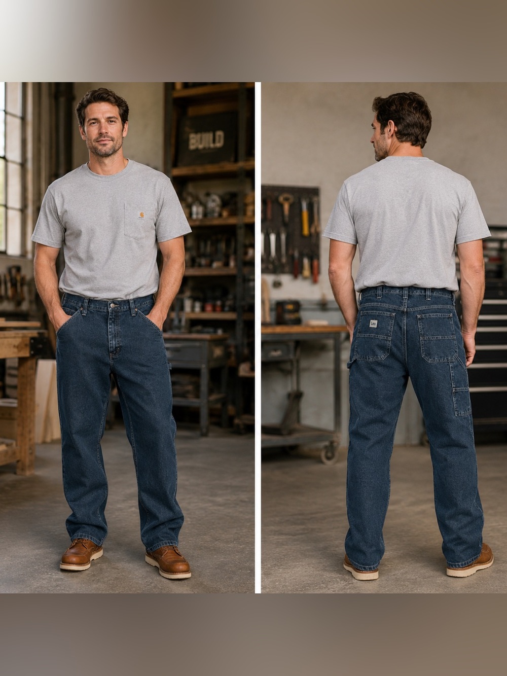 Lee Carpenter Jeans Men’s 38x30 medium Wash Relaxed Fit Utility Workwear Denim